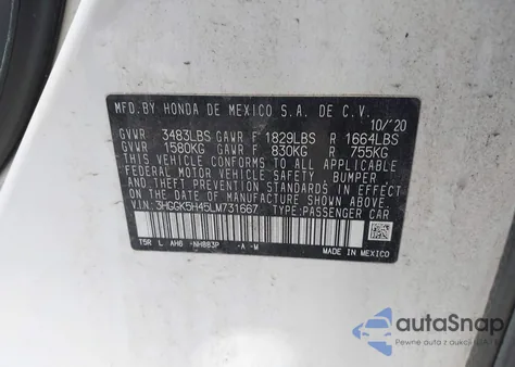2020 Honda Fit Lx z USA, uszkodzony, nr VIN 3HGGK5H45LM731667